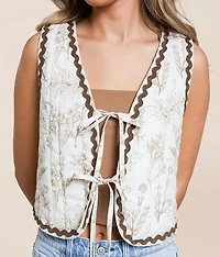 Quilted Floral Print Vest