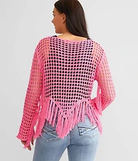 Neon Open Stitch Fringe Sweater
