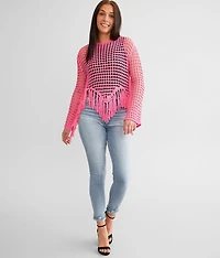 Neon Open Stitch Fringe Sweater