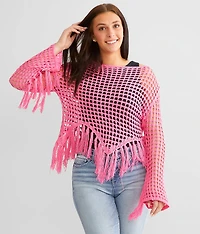 Neon Open Stitch Fringe Sweater