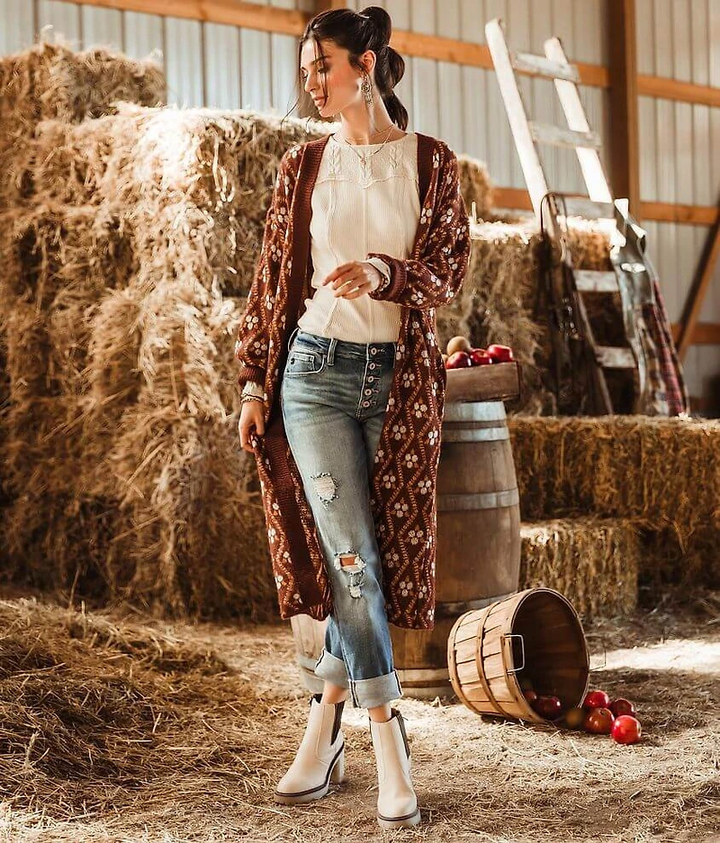 Printed Duster Cardigan Sweater