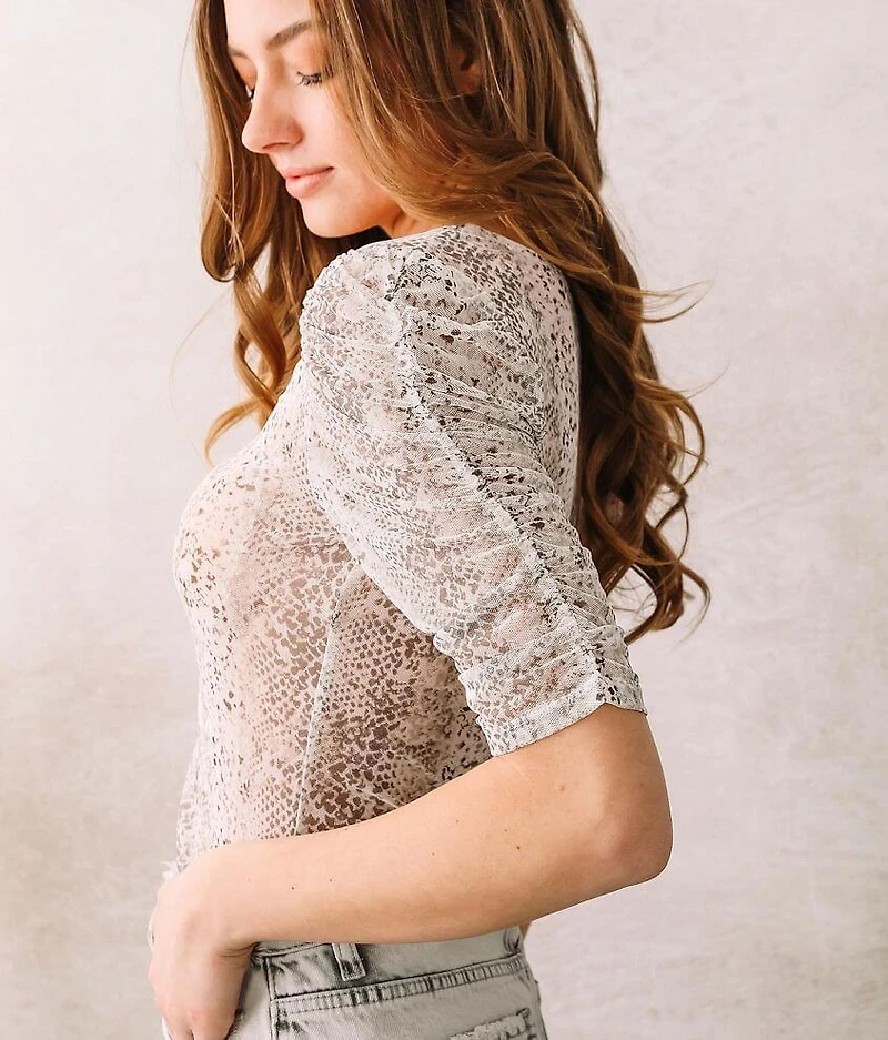 Snake Print Mesh Top