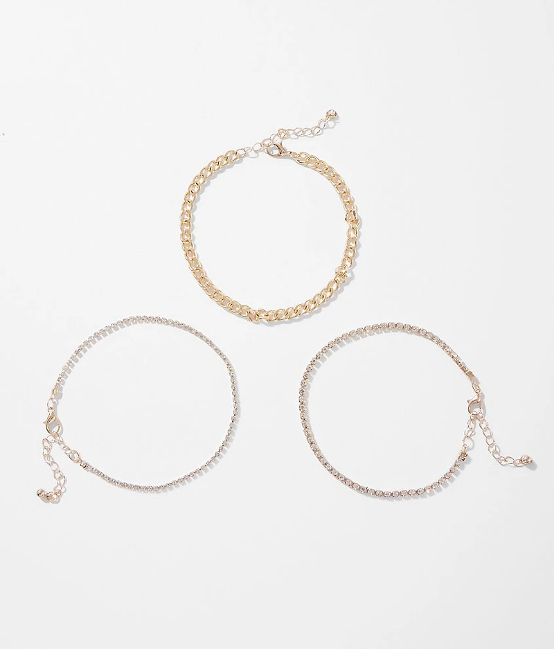 3 Pack Glitz Ankle Bracelet Set