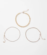 3 Pack Glitz Ankle Bracelet Set