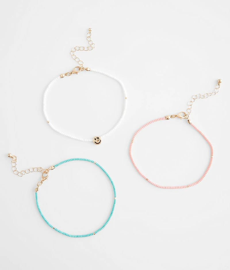 3 Pack Smiley Anklet Set