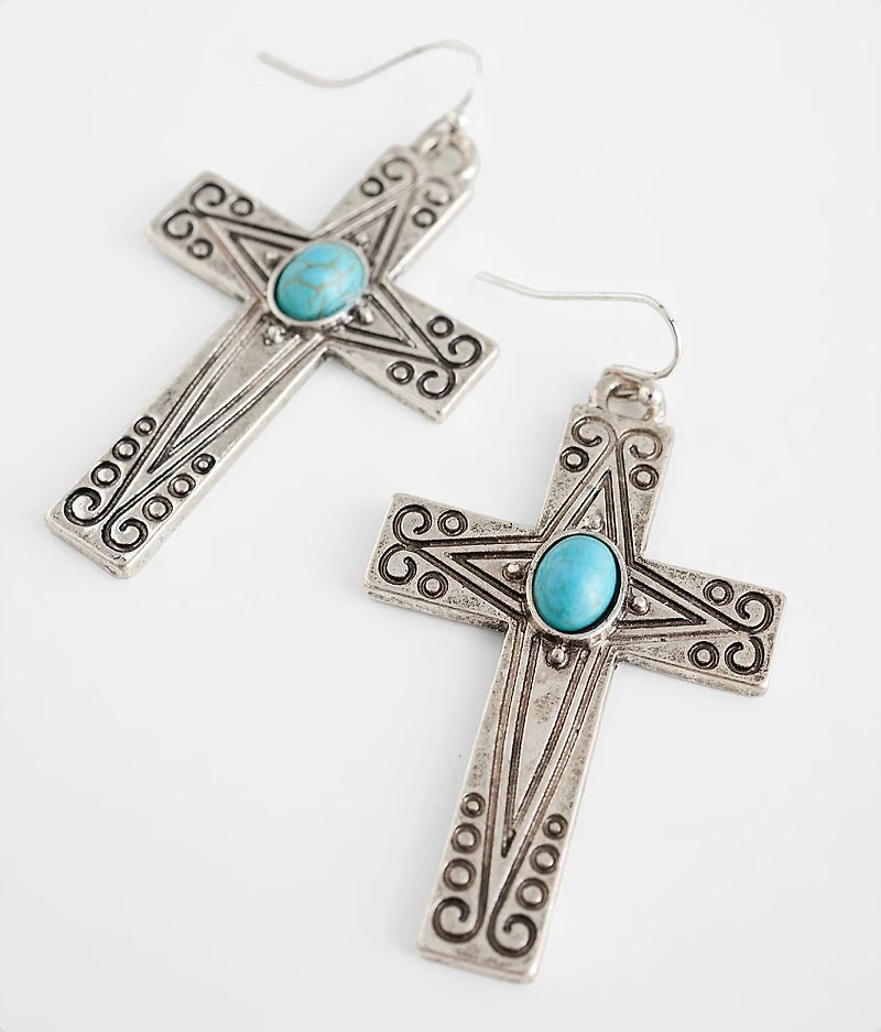 Turquoise Cross Drop Earring