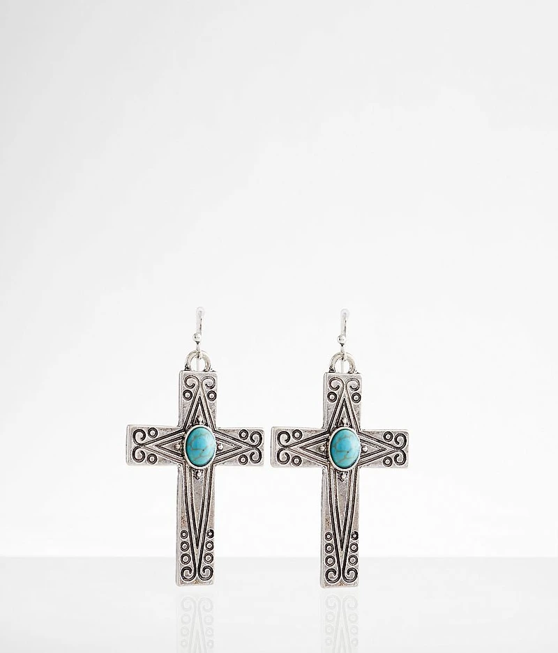 Turquoise Cross Drop Earring