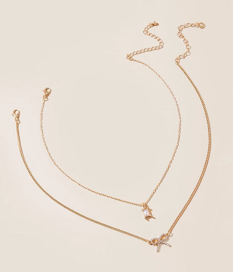 2 Pack Bow Necklace Set