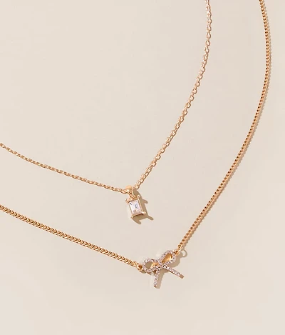 2 Pack Bow Necklace Set