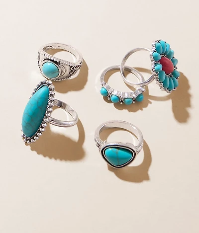 5 Pack Turquoise Western Ring Set