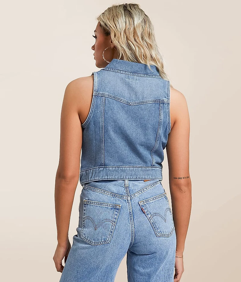 Zip Down Denim Cropped Vest