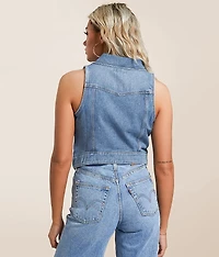Zip Down Denim Cropped Vest