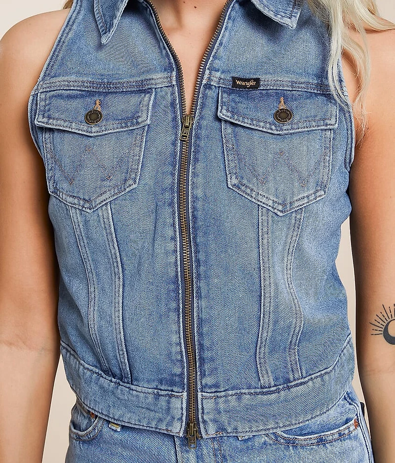 Zip Down Denim Cropped Vest