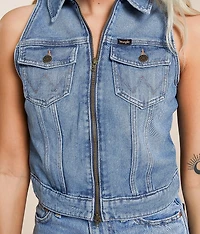 Zip Down Denim Cropped Vest