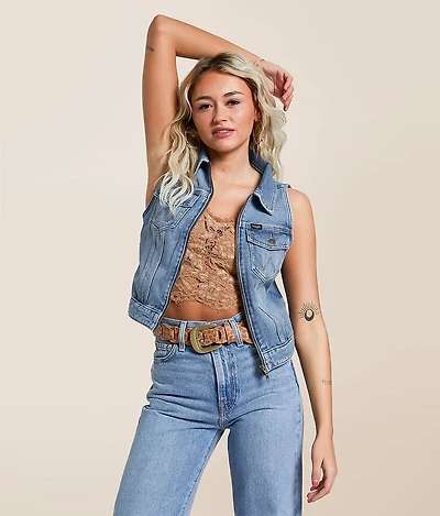Zip Down Denim Cropped Vest