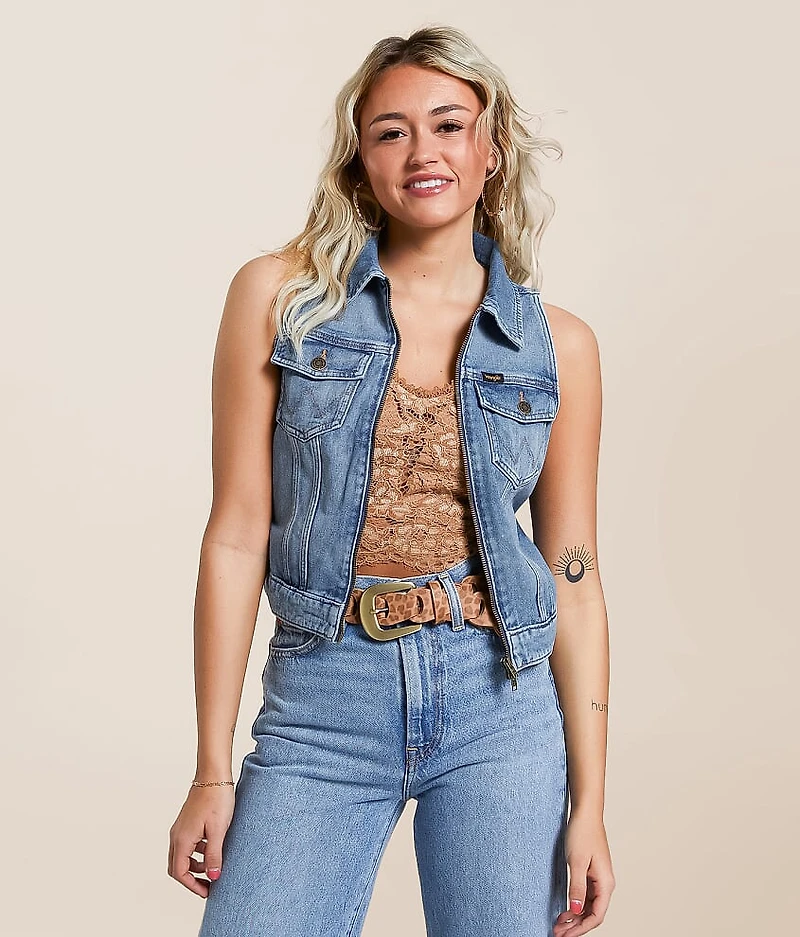Zip Down Denim Cropped Vest