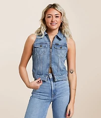 Zip Down Denim Cropped Vest