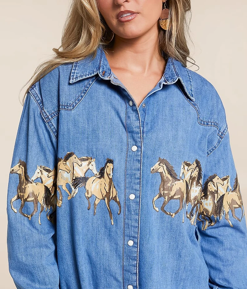Horses Oversized Denim Shirt