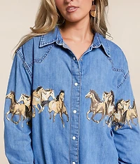 Horses Oversized Denim Shirt