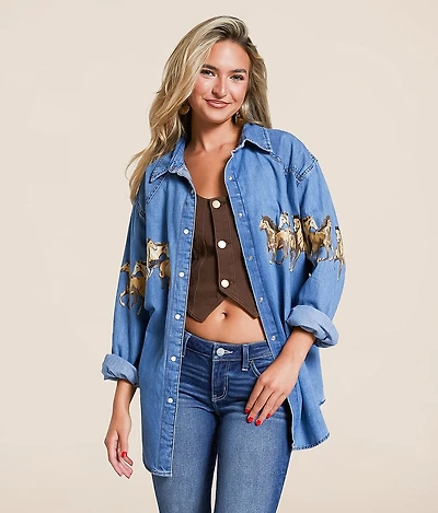 Horses Oversized Denim Shirt