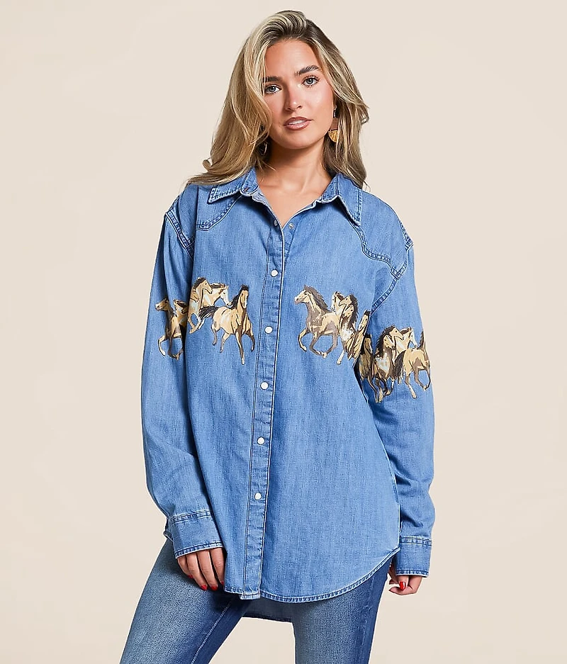 Horses Oversized Denim Shirt