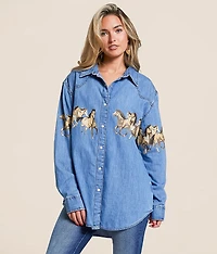 Horses Oversized Denim Shirt