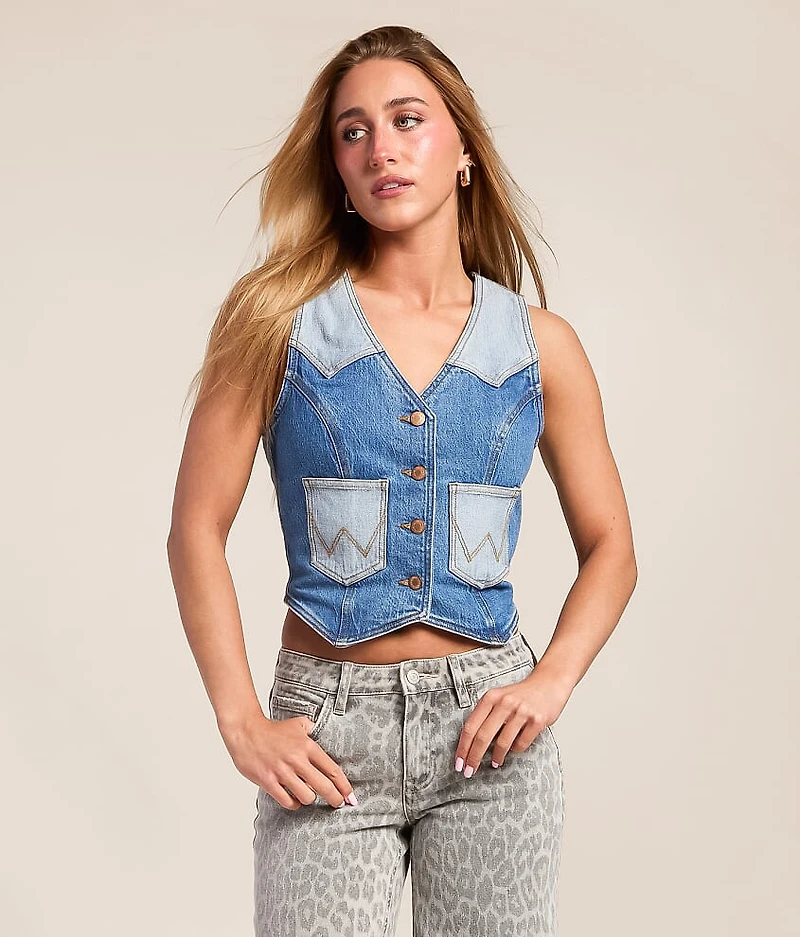 Blocked Western Denim Vest