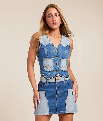 Blocked Western Denim Vest