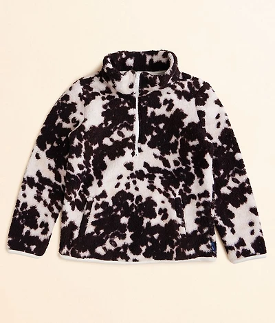 Girls - Cow Print Sherpa Pullover