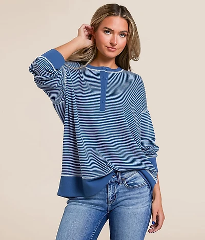 Pia Striped Henley Pullover