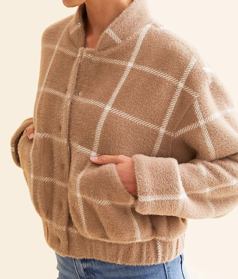 Lex Eyelash Plaid Bomber Jacket