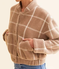 Lex Eyelash Plaid Bomber Jacket