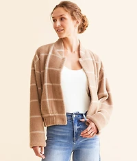 Lex Eyelash Plaid Bomber Jacket