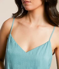 Fiore Crinkle Satin Cropped Tank Top