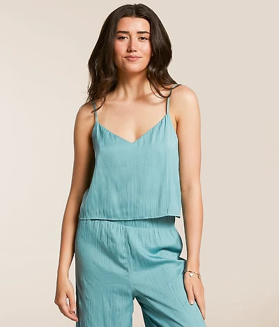 Fiore Crinkle Satin Cropped Tank Top