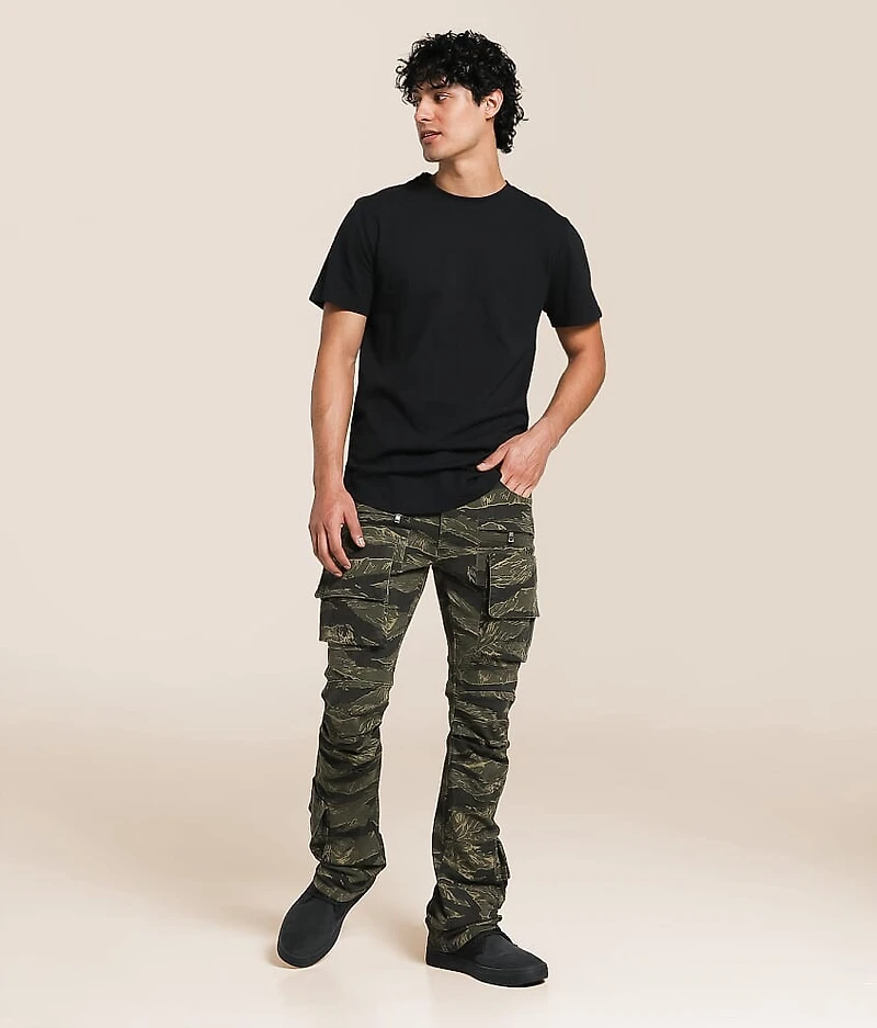 Camo Cargo Stacked Flare Stretch Jean
