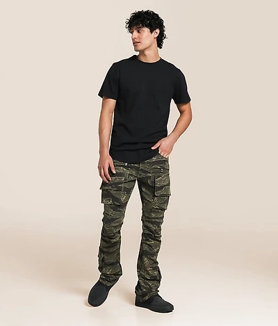Camo Cargo Stacked Flare Stretch Jean