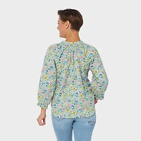 Women's Artisan Hemp 3/4 Sleeve Smocked Blouse