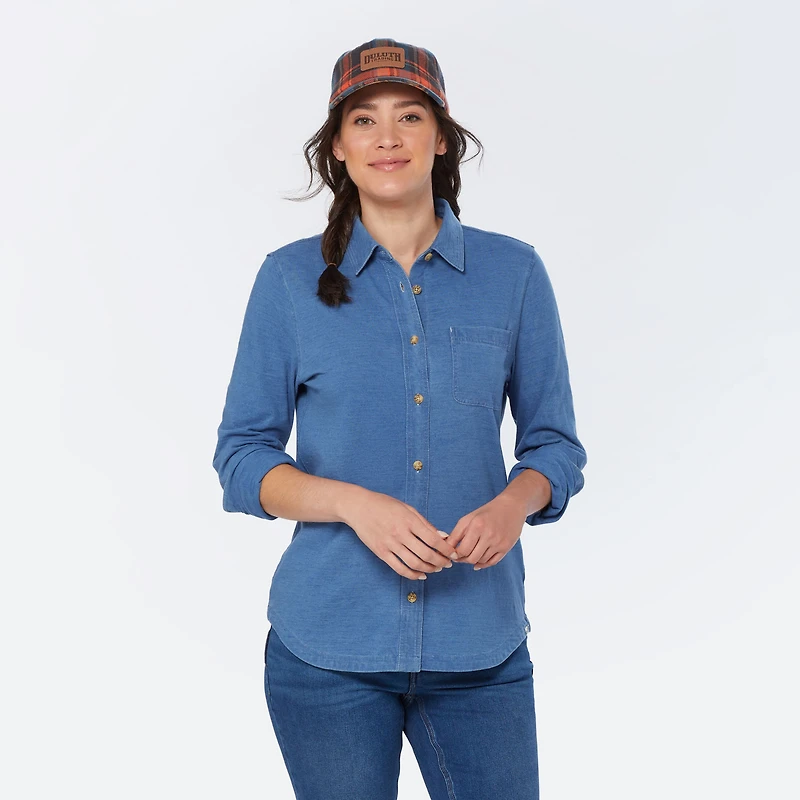 Women's Indigo Knit Button-Front Shirt