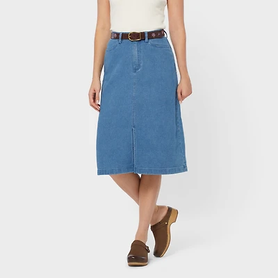 Women's Dobby Indigo Midi Skirt