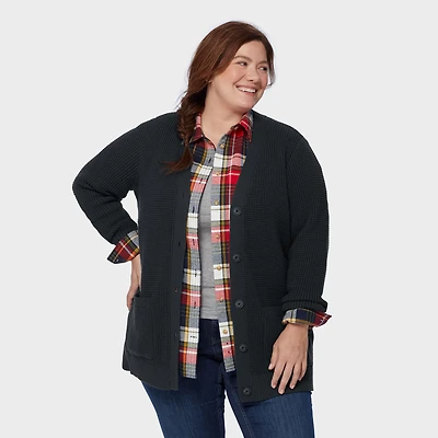 Women's Plus Heritage Waffle Stitch Cardigan Sweater