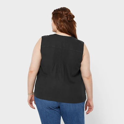 Women's Plus Artisan Hemp Pin-Tuck Tank