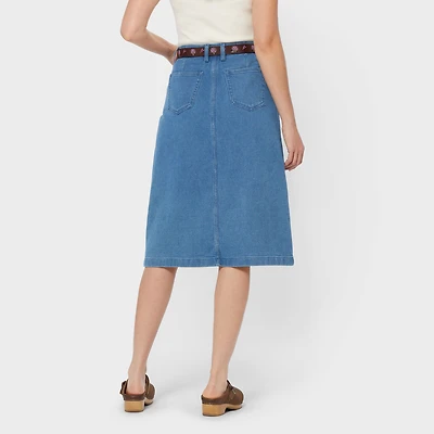 Women's Dobby Indigo Midi Skirt