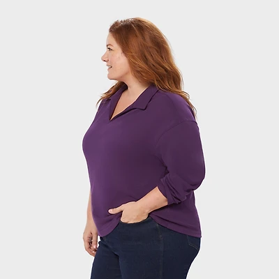 Women's Plus Canal Park Terry Collared Long Sleeve