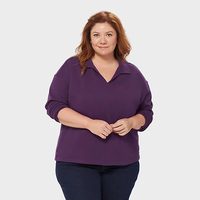 Women's Plus Canal Park Terry Collared Long Sleeve