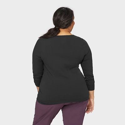 Women's Plus No-Yank Long Sleeve V-Neck T-Shirt