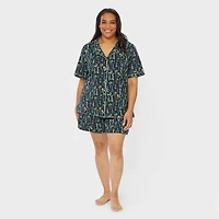 Women's Plus Cotton Knit Printmaker Short Pajama Set