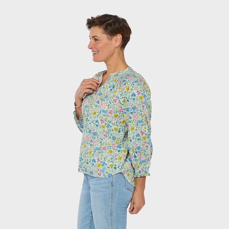 Women's Artisan Hemp 3/4 Sleeve Smocked Blouse