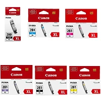Canon PGI-280XL High Yield Ink / Inkjet Cartridge Set Black Cyan Magenta Yellow Photo Black Photo Blue (6 Carts)