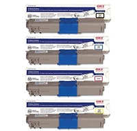Okidata C332 / MC363 Laser Toner Cartridge Set Black Cyan Magenta Yellow
